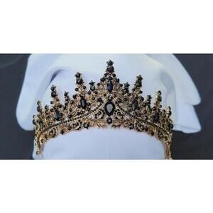 Tiered Black Crystal Tiara Bridal Goth Crown Birthday Wedding gift